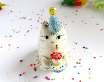 Cat Birthday Cake Topper | Ceramic Cat Figurine | Birthday Gift for Cat Lover