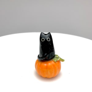 Black Cat on Pumpkin, Halloween Decoration, Cat Lover Gift, Ceramic Figurine