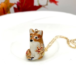 Autumn Leaf Fox Necklace Fox Jewelry Ceramic Charm Necklace Fall Leaves Jewelry image 2