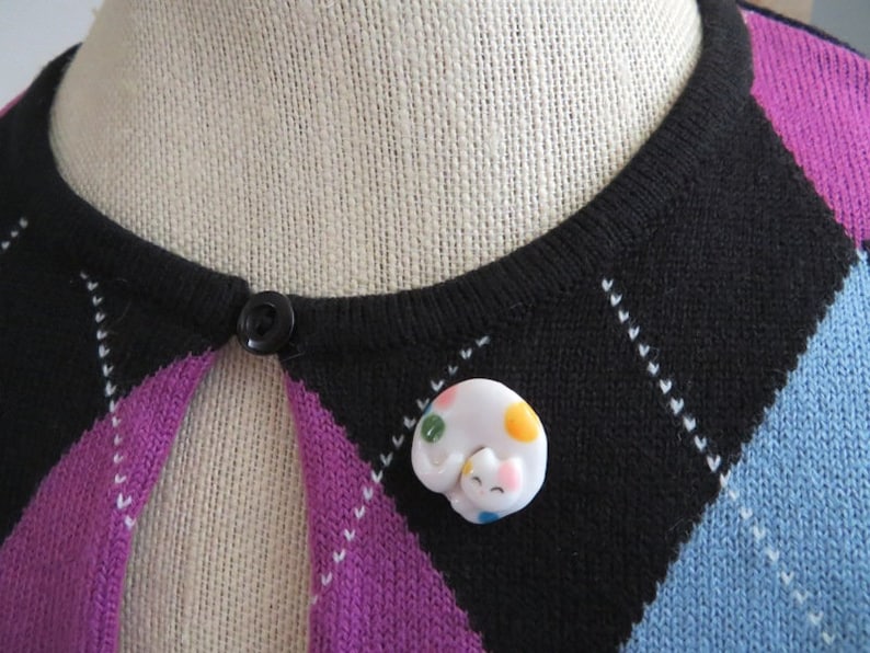 Cat Pin Brooch Ceramic Cat Cat Sitter Gift Round Cat Cat Etsy