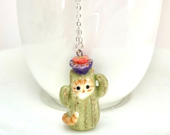 Cactus Cat Necklace, Southwestern Charm, Cat lover Gift, Unique Jewelry Gift