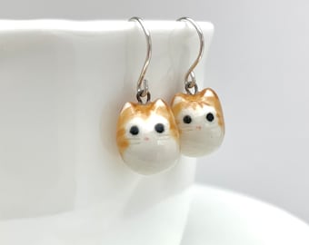 Orange Tabby Cat Earrings Ceramic Dangle Cat Lover Gift Cute - Main Image