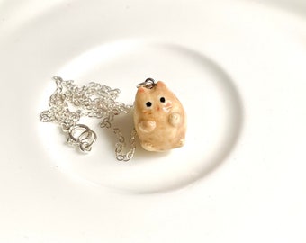 Potato Cat Necklace, Funny Cat gift, Porcelain Charm, Gift for Cat Lover