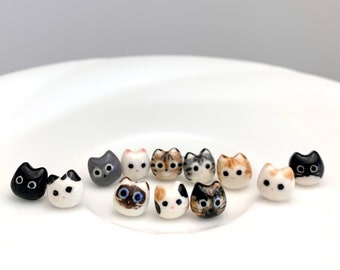 Tiny Cat Stud Earrings | Cat Lovers Gift | Porcelain Jewelry