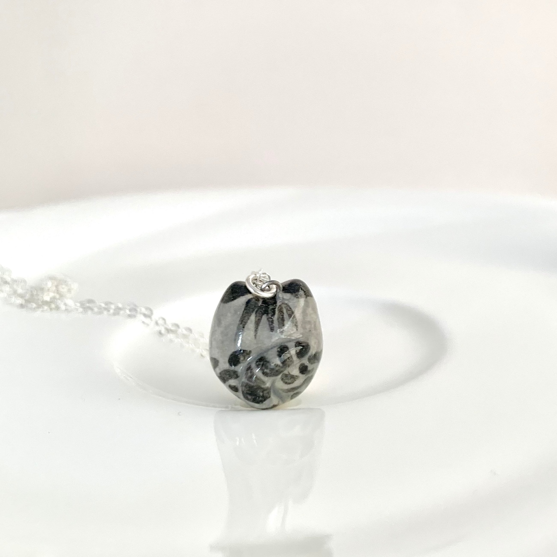Grey Tabby Cat Head Necklace