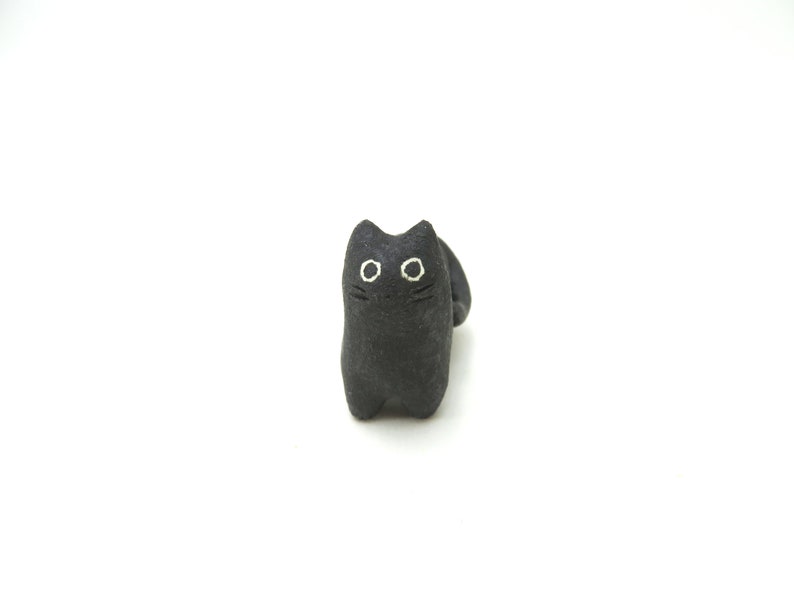 Miniature Cat Figurine Animal Totem Cat Desk Accessories Cat Lover Gift Black