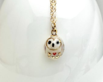 Tiny Heart Owl Necklace | Owl Lover Gift | Handmade Ceramic Jewelry