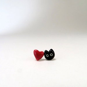 Tiny Cat Stud Earrings Cat Lovers Gift Porcelain Jewelry Mismatched image 8