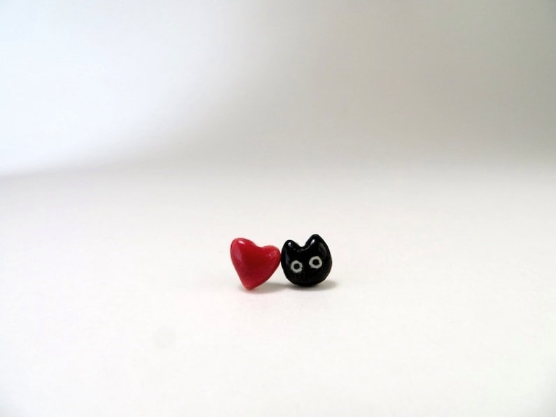 Tiny Cat Stud Earrings Cat Lovers Gift Porcelain Jewelry Mismatched image 8