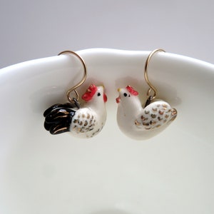 Rooster Earrings, Chicken Jewelry, Rooster Lover Gift, Ceramic Animal Jewelry image 9