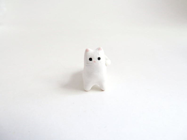 Miniature Cat Figurine Animal Totem Cat Desk Accessories Cat Lover Gift White