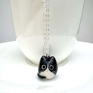 Tuxedo Cat Necklace | Handmade Porcelain Cat Charm | Black & White | Cat Lover Gift