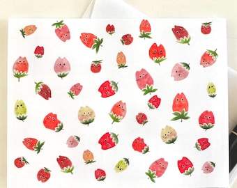 Strawberry Cat Card Funny Cat Gift Whimsical Fruit Cat mom Strawberry Lover Gift