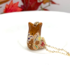 Autumn Leaf Fox Necklace Fox Jewelry Ceramic Charm Necklace Fall Leaves Jewelry image 4