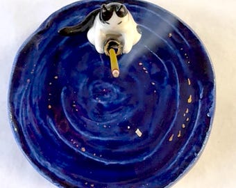 Handmade Ceramics Cat Incense Burner, Zen Decor, Meditation Gift