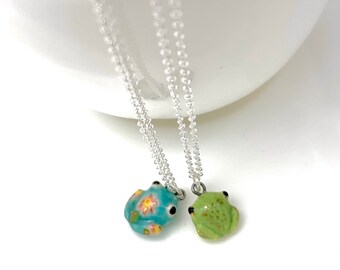 Teeny Tiny Frog Necklace, Colorful Ceramic Charm, Frog Lover Gift