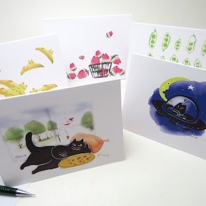 de voeux chat | pour amoureux des chats | Impression de chat drôle et fantaisiste | Imprimé fruits et légumes