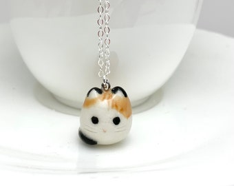 Calico Cat Necklace | Ceramic Pendant | Cat Lover Gift