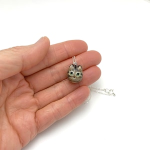 Brown Tabby Cat Charm Necklace, Cat Mom Gift, Ceramic Pendant image 7