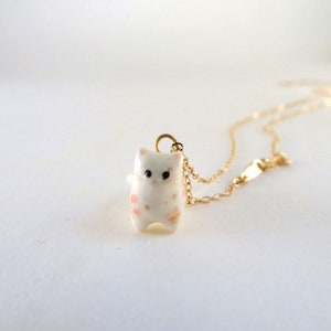 Tiny White Cat Necklace, Handmade Porcelain, Cat Lover Gift, Cat Mom Jewelry