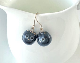 Blueberry Cat Earrings Summer Jewelry Cat Lover Gift Blueberry Lover Blue Cat Cute Animal Dangle Earrings