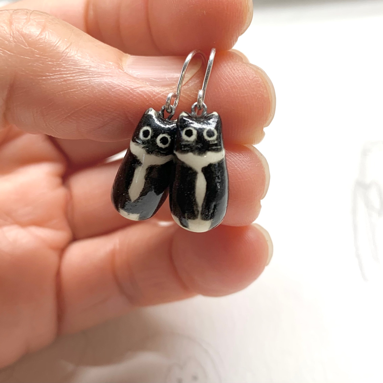 Tuxedo Cat Earrings Ceramic Dangle Cat Lover Jewelry Cat Etsy