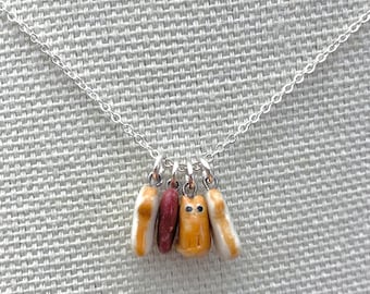 Peanut Butter and Jelly Sandwich, Orange Cat, Ceramic Necklace, Tiny Whimsical Food Jewelry