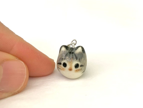 Tabby Cat Necklace Ceramic Cat Pendant 
