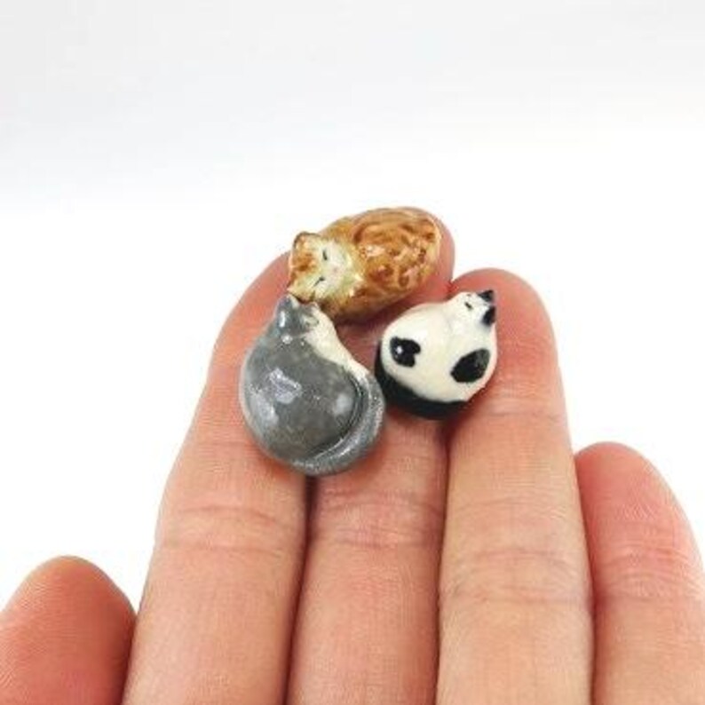 Miniature Cat Figurine, Sleeping Cat, Ceramic Cat Sculpture image 5