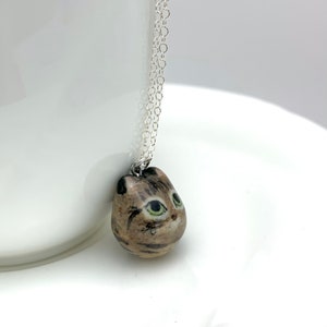 Brown Tabby Cat Charm Necklace, Cat Mom Gift, Ceramic Pendant image 3