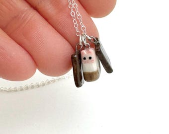 Ice cream Sandwich Cat Necklace, Handmade Ceramic Charm , Tiny Whimsical Food Jewelry