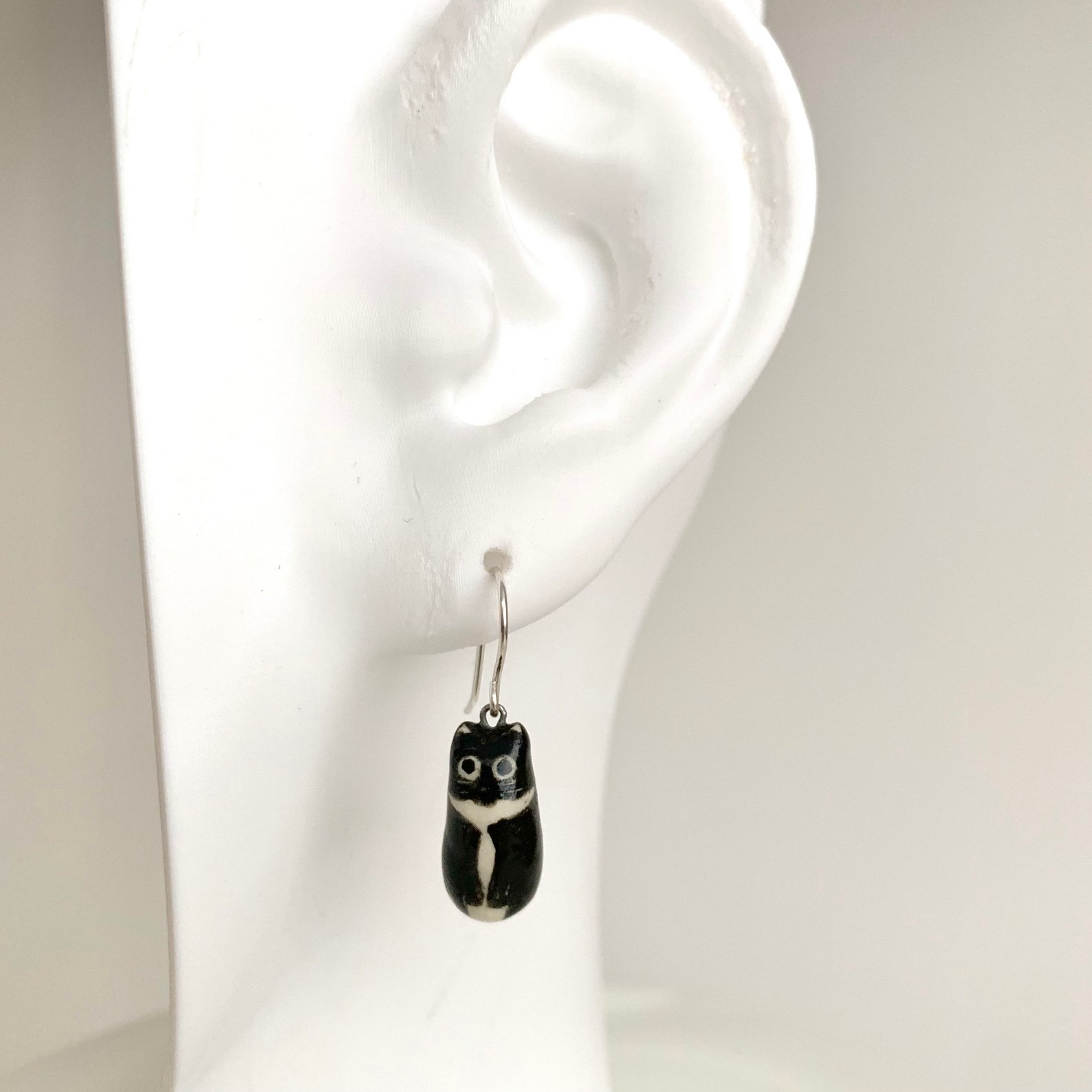Tuxedo Cat Earrings Ceramic Dangle Cat Lover Jewelry Cat Etsy