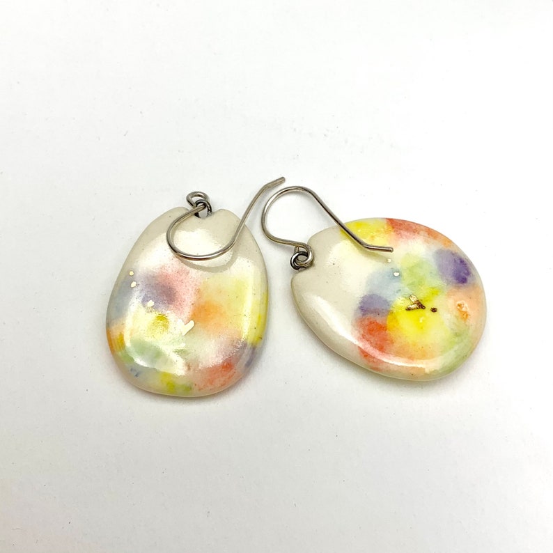 Pastel Rainbow Cat Earrings, Flat Dangle, Fun Porcelain, Cat Lady Gift, Colorful Cat Jewelry image 4