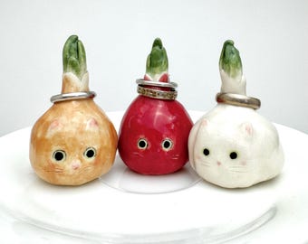 Bulb Vegetable Cat Ring Dish, Ceramic Onion Cat, Garlic Cat, Kitchen Decoration