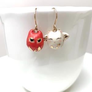 Angel Devil Cat Earrings, Unique Jewelry Gift for her, Porcelain Earrings, Good and Evil