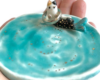 Mermaid Cat Ring Dish | Jewelry Holder | Handmade Ceramic