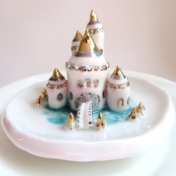 Castle Jewelry Dish, Gift for her, Wedding Gift, Porcelain Sculpture, Fairytale Ring Holder