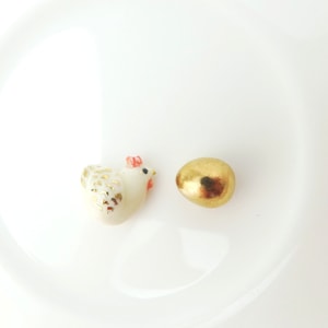 Tiny Hen and Golden Egg Earrings | Porcelain Stud Earrings | Chicken Lover Gift | Farm Animal