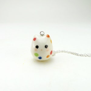 Polka Dot Cat Necklace, Ceramic Charm, Colorful Jewelry, Fun Cat Gift for Women