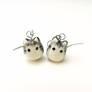 Gray Tabby Cat Earrings | Porcelain Dangle Earrings | Cat Lover Gift