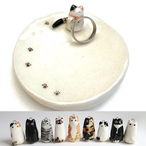 Plato para anillos de gato / Plato de cerámica para joyería hecho a mano / Regalo para amantes de los gatos