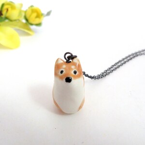 Shiba Inu Charm Necklace, Dog Owner Gift Jewelry, Porcelain Pendant, Dog Mom Gift for Women