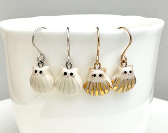 Seashell Cat Earrings | Handmade Ceramic Jewelry