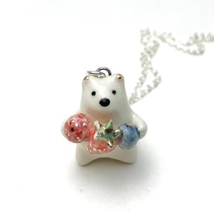 Berry Bear Necklace, Bear Lover Gift, Cute Whimsical Animal, Ceramic Charm