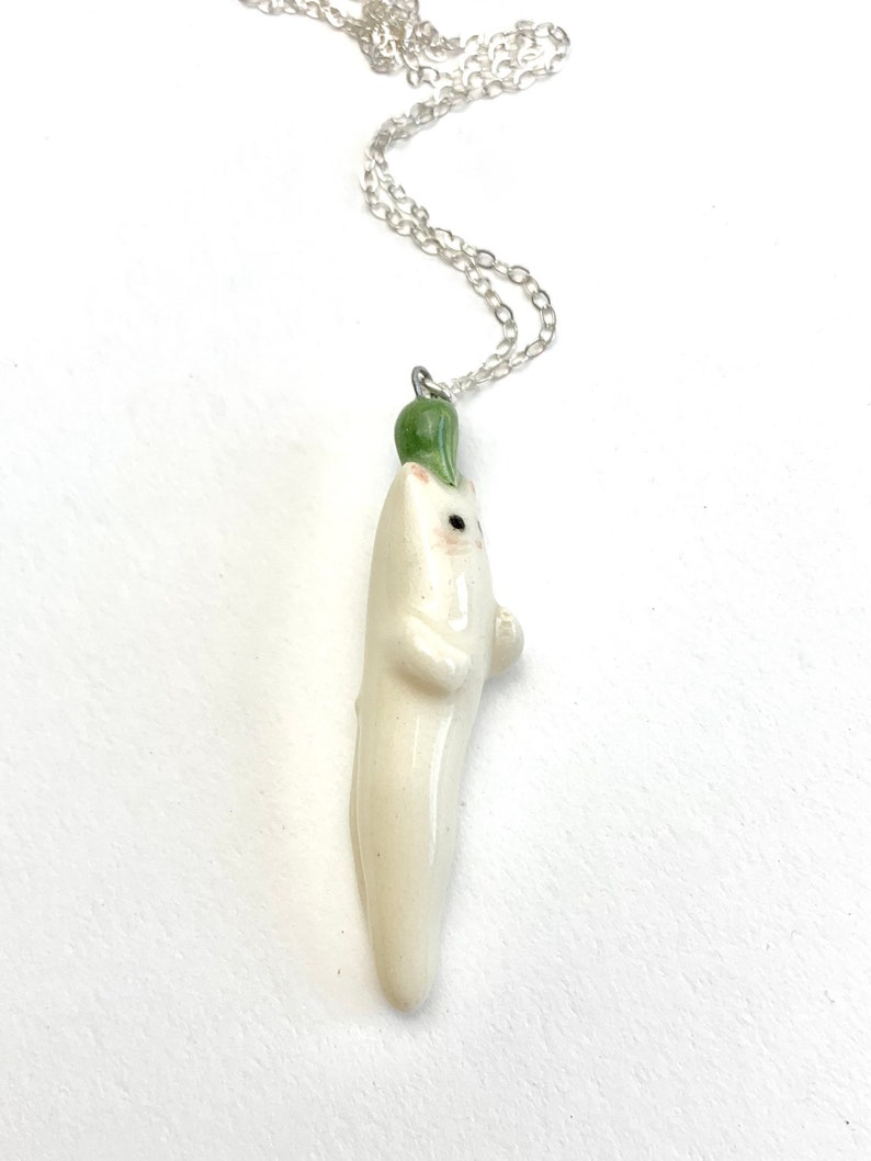 Daikon Cat Necklace, Ceramic Radish, Cat Mom Gift, Vegetable Charm 画像 6