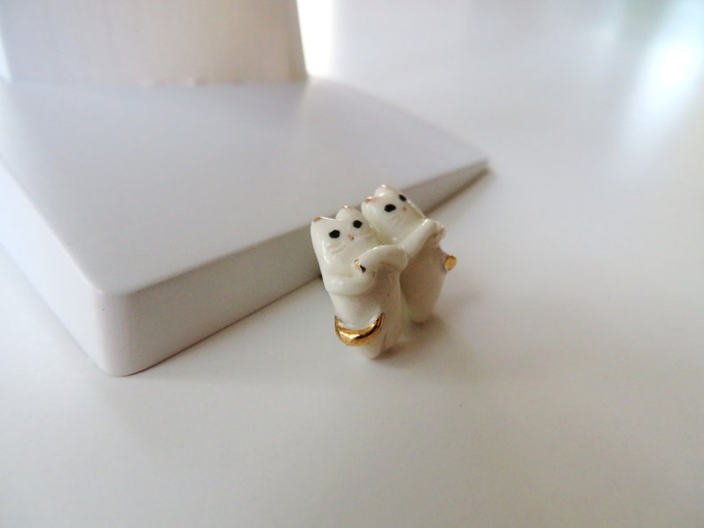 Cat Lover Jewelry Gift Funny Cat White Gold Cat Stud Earrings Porcelain Earrings
