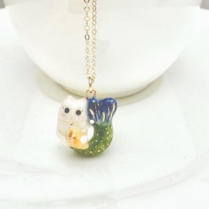 Tiny Mermaid Cat Necklace | Purrmaid Charm | Porcelain Necklace Charm | Cat Lover Gift