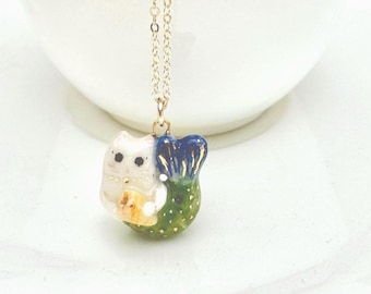 Tiny Mermaid Cat Necklace | Purrmaid Charm | Porcelain Necklace Charm | Cat Lover Gift