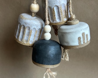 Small Wheel Thrown Rustic Modern Gray Ceramic Bells