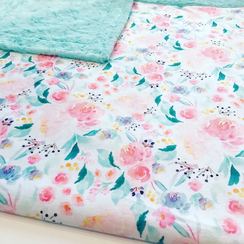 Minky Blanket Baby Girl Blanket Baby Gift Floral Blanket Etsy